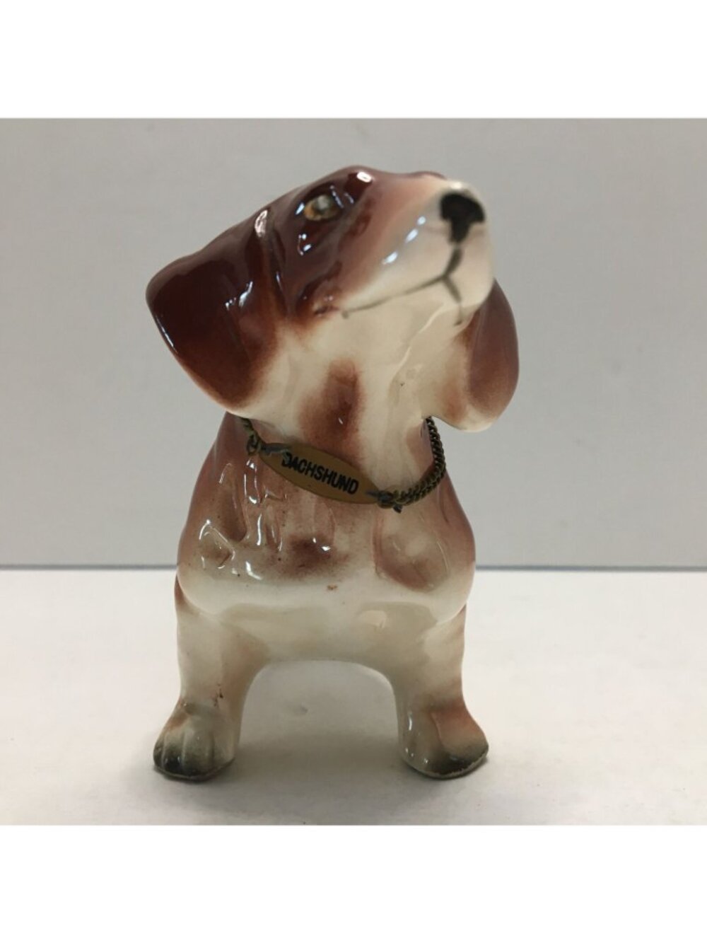 Ceramic Dachshund Dog Hand Painted Figurine Red Brown Collar Chain Japan - Picture 11 of 12